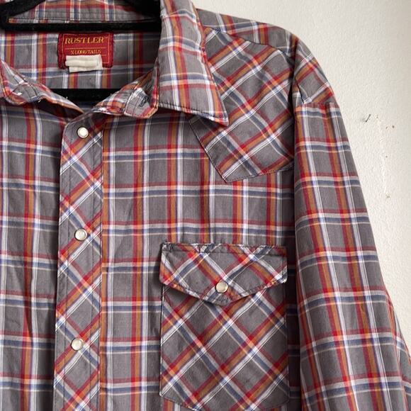 Vintage Rustler X-Long Tails western rodeo plaid pearl snap button up shirt - Picture 3 of 7